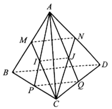 Cho tứ diện ABCD. Gọi M, N, P, Q lần lượt là trung điểm của các cạnh AB, AD, BC, CD