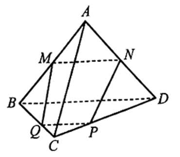 Cho tứ diện ABCD. Gọi M, N lần lượt là trung điểm của AB, AD