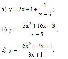 Tìm các tiệm cận của đồ thị hàm số sau: y = 2x + 1 + 1/(x - 3)