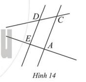 Cho hai đường thẳng song song DE và CA (Hình 14) (ảnh 1)