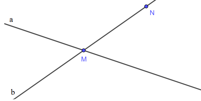Vẽ hình thể hiện các quan hệ: Hai đường thẳng a, b và hai điểm M, N 