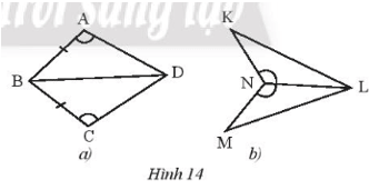 Nêu thêm điều kiện để hai tam giác trong Hình 14a, 14b bằng nhau theo trường hợp cạnh – góc – cạnh