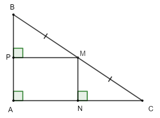 Cho tam giác ABC vuông tại đỉnh A; ba điểm M, N, P lần lượt nằm trên các cạnh BC, CA, AB