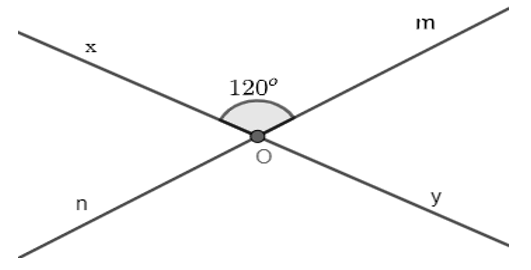 Vẽ hai đường thẳng xy và mn cắt nhau tại điểm O sao cho ∠xOm = 120°