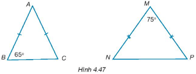 Tính số đo các góc còn lại trong các tam giác cân dưới đây (H.4.47)
