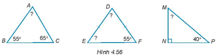 Tính số đo các góc chưa biết của các tam giác dưới đây (H.4.56)