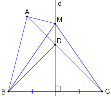 Giả sử đường trung trực d của cạnh BC của tam giác ABC cắt cạnh AC tại một điểm D nằm giữa A và C