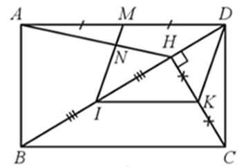 Cho hình chữ nhật ABCD. Kẻ CH vuông góc với BD (H ∈ BD). Gọi I, K, M lần lượt