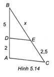 Cho Hình 5.14, biết DE // AC. Độ dài x trang 53 sách bài tập Toán 8 Tập 1