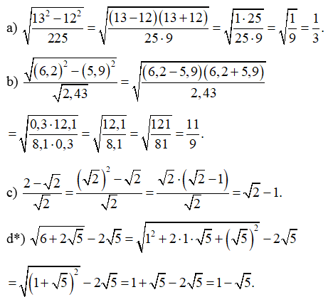 Rút gọn biểu thức: căn bậc hai ((13^2 - 12^2)/225)