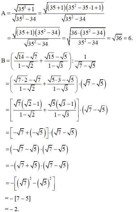 Cho các biểu thức: A = căn bậc hai (35^3 +1)/ căn bậc hai (35^2 -34)