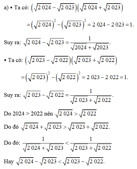So sánh: căn bậc hai 2024 - căn bậc hai 2023 và căn bậc hai 2023 - căn bậc hai 2022