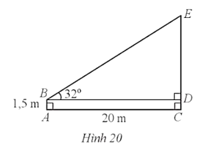 Môt người đứng chào cờ (ở vị trí A) cách cột cờ (ở vị trí C) với AC = 20 m