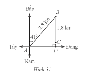 Một thuỷ thủ lái thuyền từ bờ (ở vị trí A) ra biển theo hướng Đông Bắc