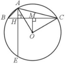 Cho đường tròn (O; 1 dm) và ba điểm A, B, C nằm trên đường tròn sao cho góc ABC = 45 độ,  góc ACB = 15 độ