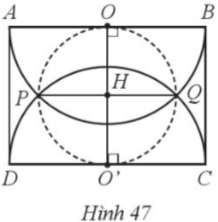 Cho hình chữ nhật ABCD với AB = 10 cm, Vẽ hai nửa đường tròn tâm O đường kính AB