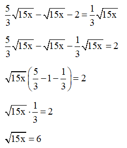 Tìm x, biết: 5/3 căn bậc hai 15x - căn bậc hai 15x -2 = 1/3 căn bậc hai 15x