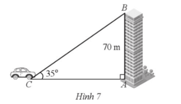 Từ vị trí B của toà nhà cao 70 m, một tia sáng chiếu xuống một ô tô đang đỗ