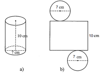 Cho hình trụ có chiều cao 10 cm, đường kính đáy 7 cm (Hình 5a) và hình khai triển của hình trụ đó (Hình 5b)