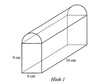 Một khối thuỷ tinh được tạo thành từ một phần dạng hình hộp chữ nhật có kích thước 6 cm, 16 cm