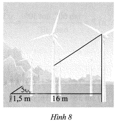 Một người đứng cách thân một cái quạt gió 16 m và nhìn thấy tâm của cánh quạt với góc nâng 56,5°