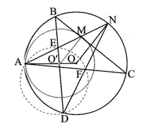 Cho hai đường tròn (O; R) và (O’; R’) (R > R’) tiếp xúc trong tại A. Một tiếp tuyến của đường tròn (O’) tại M