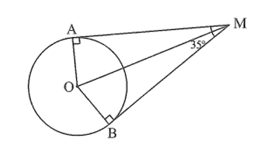 Hai tiếp tuyến tại A và B của đường tròn (O) cắt nhau tại M và góc AMB = 35 độ