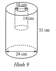 Từ một hình trụ có đường kính đáy 24 cm và chiều cao 32 cm, người ta khoét bỏ một hình trụ