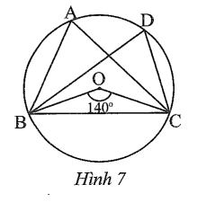 Chọn đúng hoặc sai cho mỗi ý a), b), c), d). Cho bốn điểm A, B, C, D trên đường tròn (O) như Hình 7