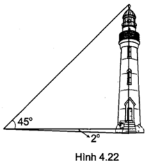Một người đứng cách chân ngọn hải đăng 50 m, nhìn xuống chân hải đăng dưới góc 2° và nhìn lên đỉnh ngọn hải đăng dưới góc 45°