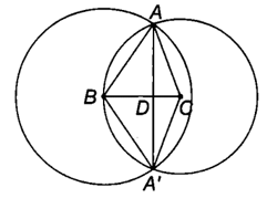 Cho tam giác ABC. Chứng minh rằng hai đường tròn (B; BA) và (C; CA) cắt nhau. Gọi A' là giao điểm khác A của hai đường tròn đó