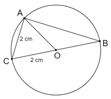 Cho tam giác ABC vuông tại A nội tiếp đường tròn (O) có bán kính 2 cm. Biết rằng AC = 2 cm, tính số đo các góc của tam giác ABC