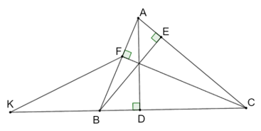 Cho tam giác nhọn ABC (AB nhỏ hơn AC) có các đường cao AD, BE, CF. Cho EF cắt BC tại K. Chứng minh rằng