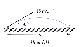 Từ mặt đất, một quả bóng được đá đi với vận tốc 15 m/s hợp với phương ngang góc 30