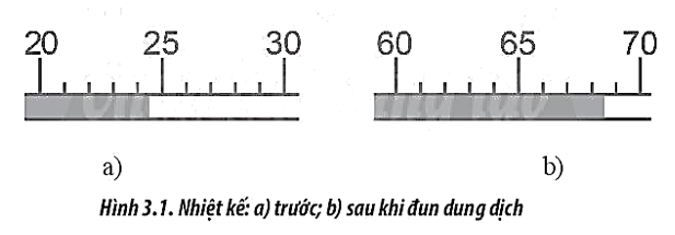 Hình 3.1 thể hiện nhiệt kế đo nhiệt độ t1 và t2 của một dung dịch