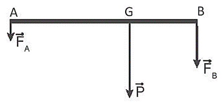 Một tấm ván nặng 150 N được bắc qua một con mương. Biết trọng tâm G của tấm ván