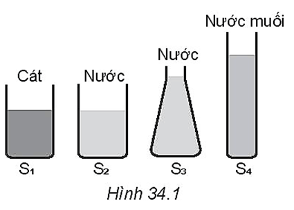 Biết thể tích các chất chứa trong bốn bình ở Hình 34.1 bằng nhau