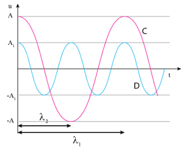 Sử dụng hệ toạ độ li độ – khoảng cách, hãy vẽ đồ thị của hai sóng C và D trong đó sóng C có biên độ