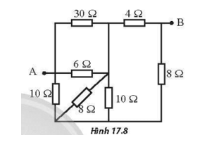 Các điện trở mắc như Hình 17.8. Hãy tính điện trở tương đương giữa hai điểm A và B