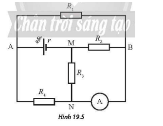 Xét mạch điện như Hình 19.5. Bỏ qua điện trở của các dây nối và của ampe kế A