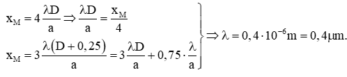 Trong thí nghiệm Young về giao thoa với ánh sáng đơn sắc có bước sóng λ
