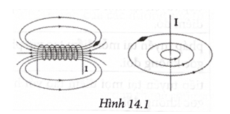 Xác định chiều dòng điện chạy qua dây dẫn và qua ống dây của Hình 14.1