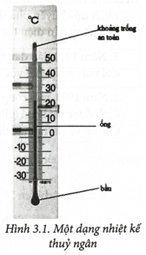 Nhiệt kế thuỷ ngân tương tự như Hình 3.1 được chế tạo bao gồm một bầu nhỏ có chứa thuỷ ngân