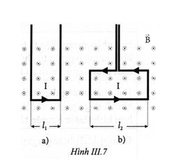 Cho dòng điện chạy trong khung dây đặt vuông góc với vectơ cảm ứng từ của từ trường đều như Hình III.7