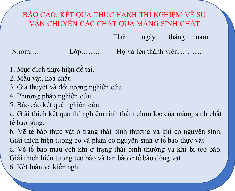 Lý thuyết Sinh 10 Bài 12: Thực hành: sự vận chuyển Các chất qua màng sinh chất - Chân trời sáng tạo