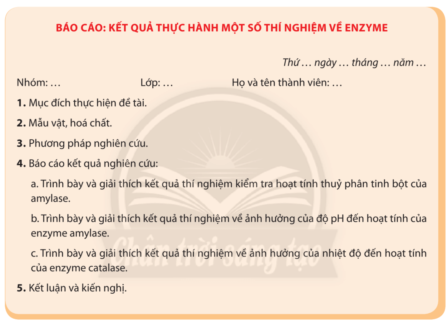 Lý thuyết Sinh 10 Bài 14: Thực hành: một số thí nghiệm về enzyme - Chân trời sáng tạo