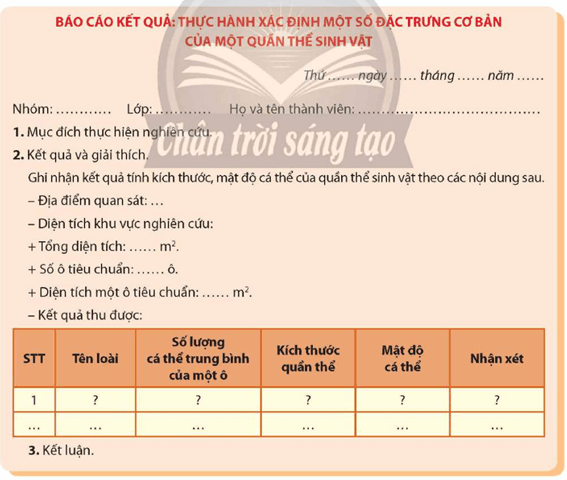 Viết và trình bày báo cáo theo mẫu trang 147 Sinh học 12