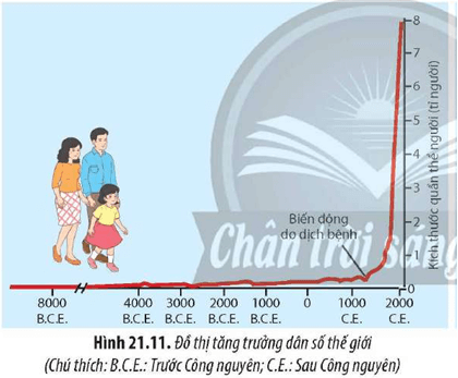 Quan sát Hình 21.11, hãy nhận xét về sự tăng trưởng của quần thể người