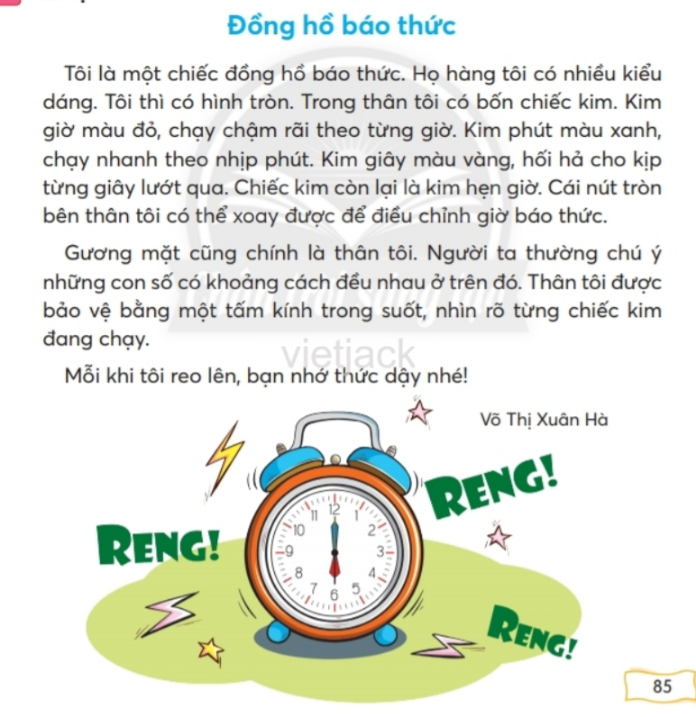 Tiếng Việt lớp 2 Bài 2: Đồng hồ báo thức trang 85, 86, 87, 88, 89 - Chân trời