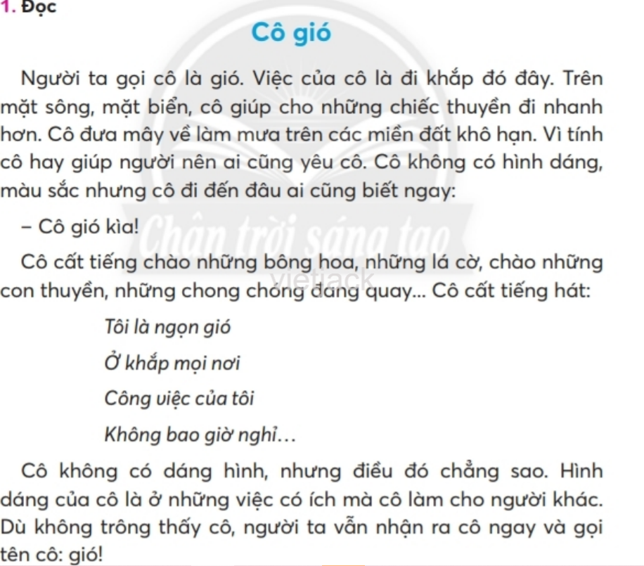 Tiếng Việt lớp 2 Bài 4: Cô Gió trang 37, 38, 39, 40, 41 - Chân trời